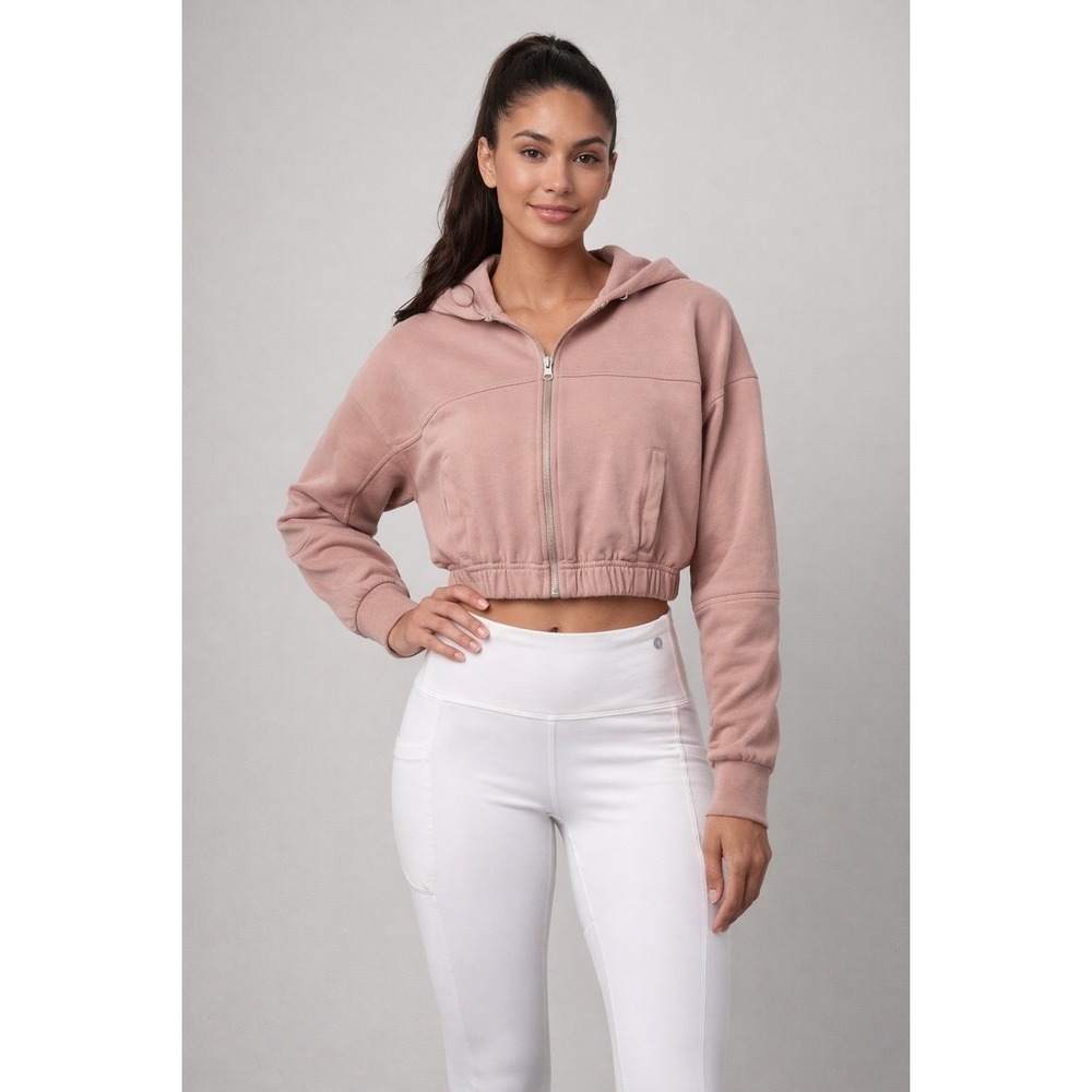 Cropped Zip-Up Hoodie in Dusty Rose